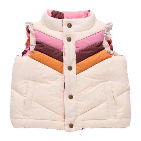 Pink Chicken - Girls Reversible Ruffle Ellis Vest - Cream Stripe