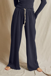 Perfect White Tee -  Kendall Waffle Pullover/ Rivers Wide Leg Pant - Navy