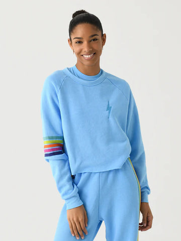 Aviator Nation - Bolt Rugby Stitch - Cropped Crew Sweatshirt - Sky/Rainbow