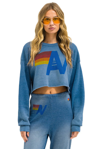 Aviator Nation - Vintage Logo - Cropped Crew Sweatshirt Relaxed - Faded Water