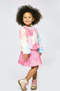 Baby Sara - Multi Color Star Top and Drop Waist Skirt Set - Pink