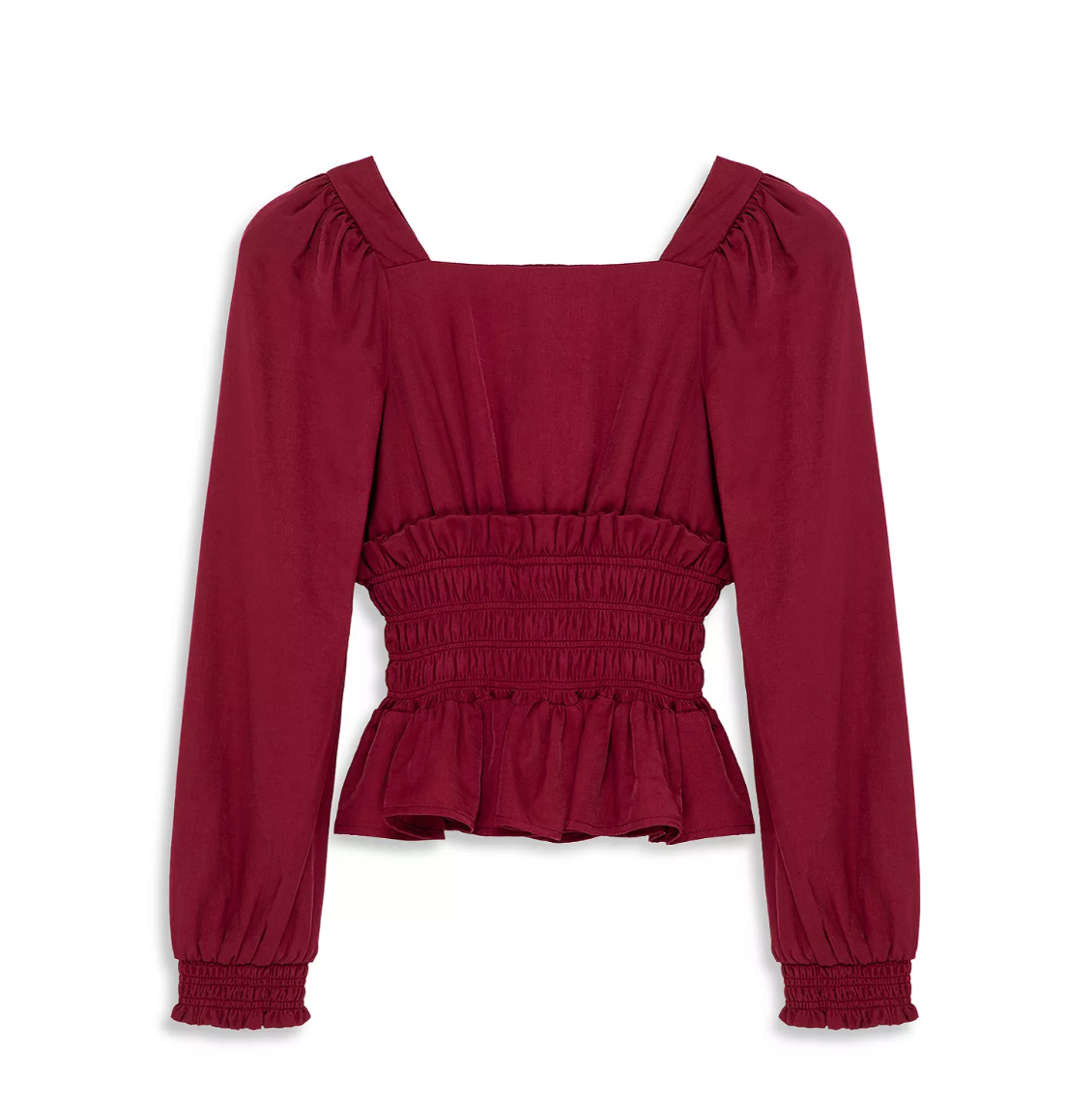 Habitual Girl - Square Neck Smocked Top - Burgundy