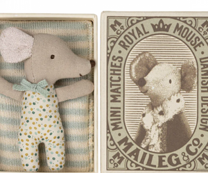 Maileg - Sleepy/Wakey Baby Mouse in Matchbox - Rose/Blue