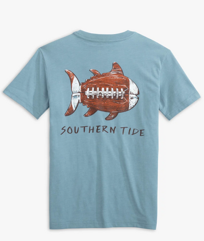 Southern Tide - Boys Sketched Football Heather Tee - Heather Blue