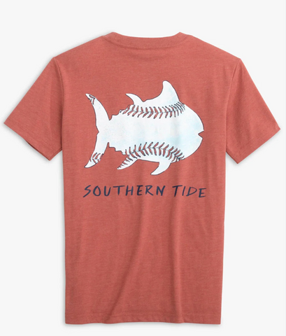 Southern Tide - Boys Sketched Baseball Tee - Heather Dusty Coral