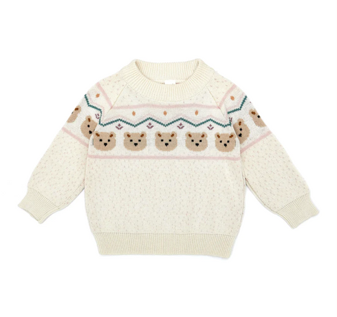 Tun Tun - Bear Sweater - Natural & Pink