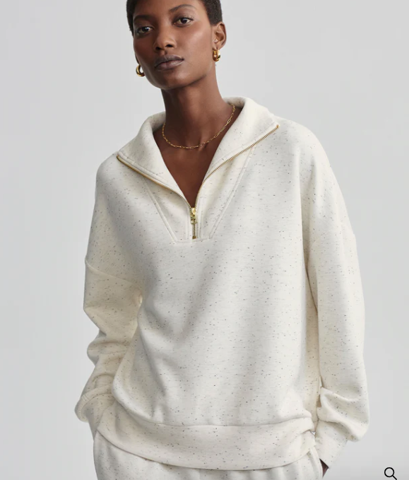 Varley - Hawley Half Zip Sweat - Ivory Marl Fleck