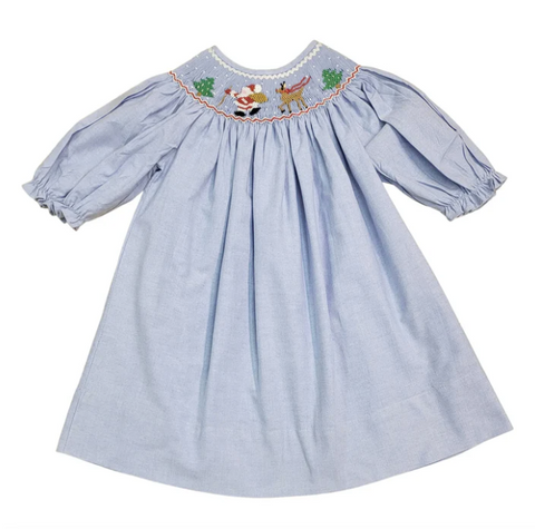 Sweet Dreams - Santa's Coming Blue Chambray Smocked Dress