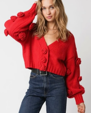 Olivaceous - Rose Sweater Cardigan - Red