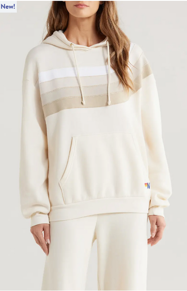 Aviator Nation - Wave Stripe 4 - Pullover Hoodie Relaxed - Vintage White