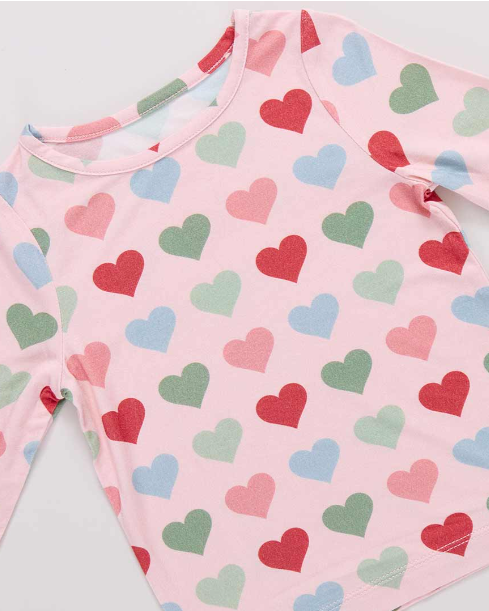Pink Chicken - Kids Bamboo PJ Set - Pink Small Hearts