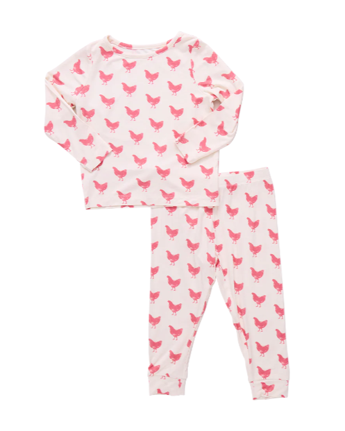 Pink Chicken - Kids Bamboo PJ Set - Pink Chickens