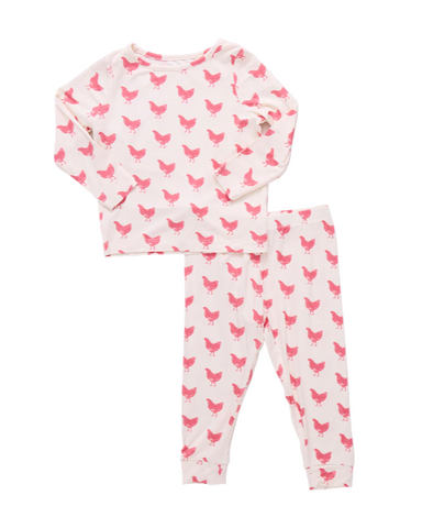 Pink Chicken - Kids Bamboo PJ Set - Pink Chickens