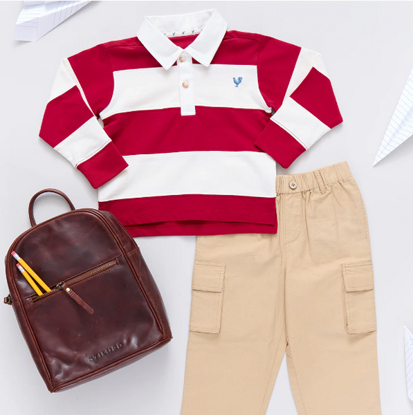 Pink Chicken - Boys Albert Rugby Shirt - Red & White