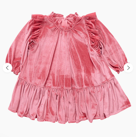 Pink Chicken - Girls Velour Harper Dress- Desert Rose