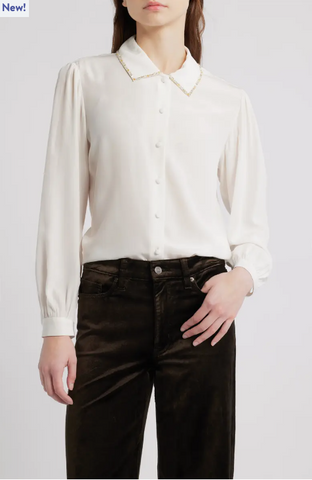Frame - The Beaded Staple Blouse - Cream