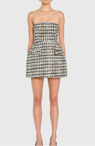 Amanda Uprichard - Bethany Strapless Romper - Black/White Sequin