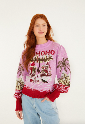 Farm Rio - Pink from sand to snow knit sweater