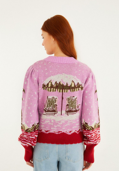 Farm Rio - Pink from sand to snow knit sweater