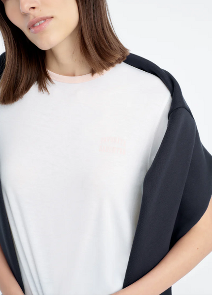 Favorite Daughter - The Collegiate Chest Ringer Tee - White/ Pale Pink