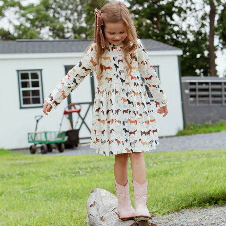 Pink Chicken - Girls Autumn Dress - Horse Breeds