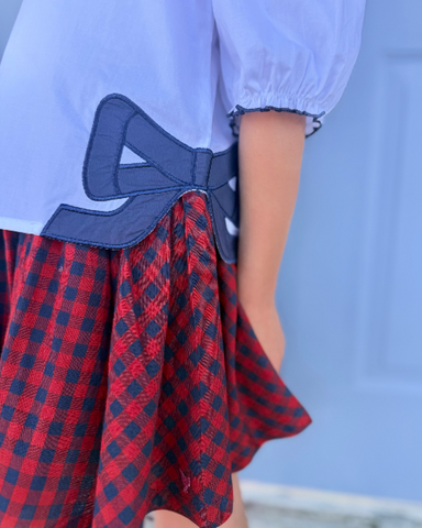 Pink Chicken - Girls Gianna Skirt - Red Check Blue