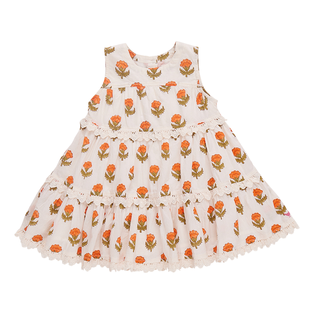 Pink Chicken - Girls Daphne Dress - Small Orange Bud