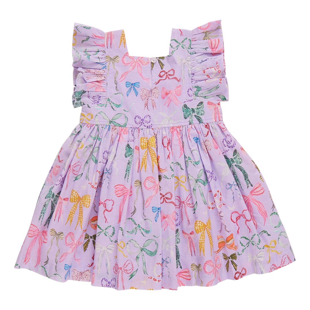 Pink Chicken - Girls Elsie Dress - Lavender Watercolor Bows