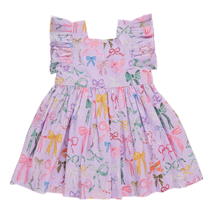 Pink Chicken - Girls Elsie Dress - Lavender Watercolor Bows