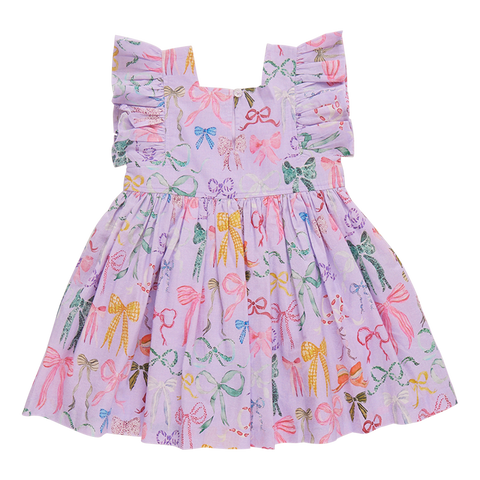 Pink Chicken - Girls Elsie Dress - Lavender Watercolor Bows