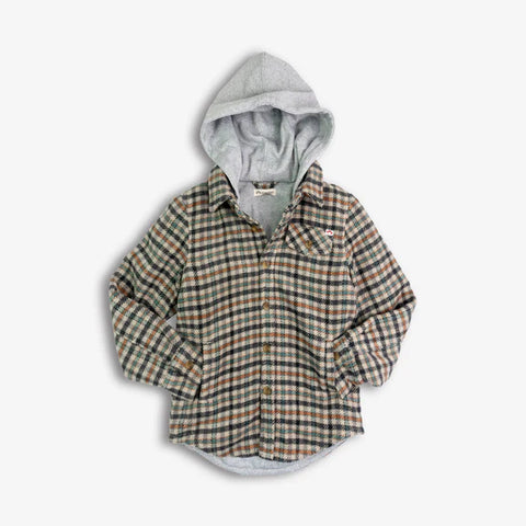 Appaman - Glen Hooded Shirt - Beige/Teal Check