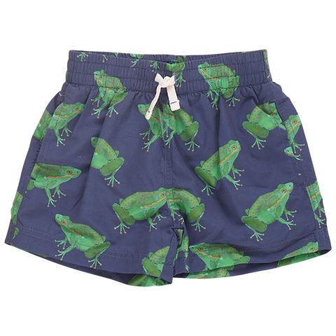 Pink Chicken - Boys Swim Trunk - Navy Frogs