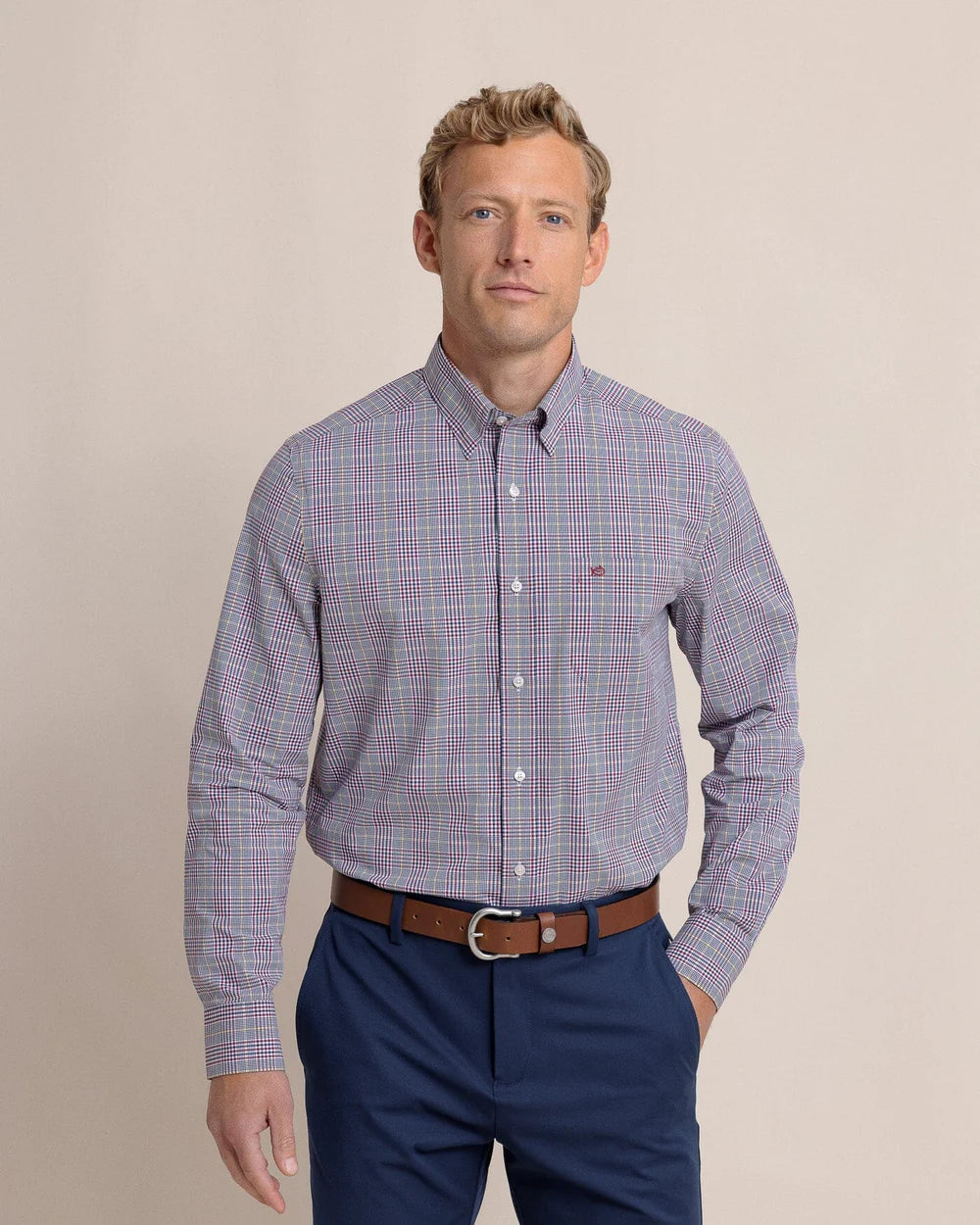 Southern Tide- Charleston Brunswick L/S Shirt- Muscadine