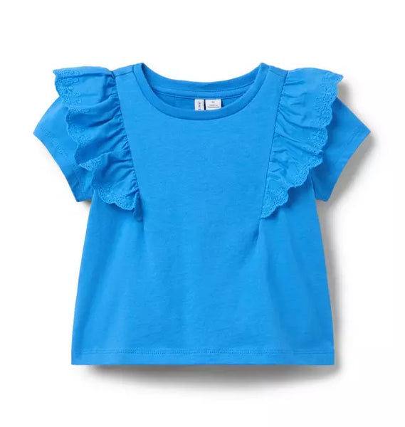 Janie and Jack - Eyelet Top/ Floral Short Set - Bright Blue
