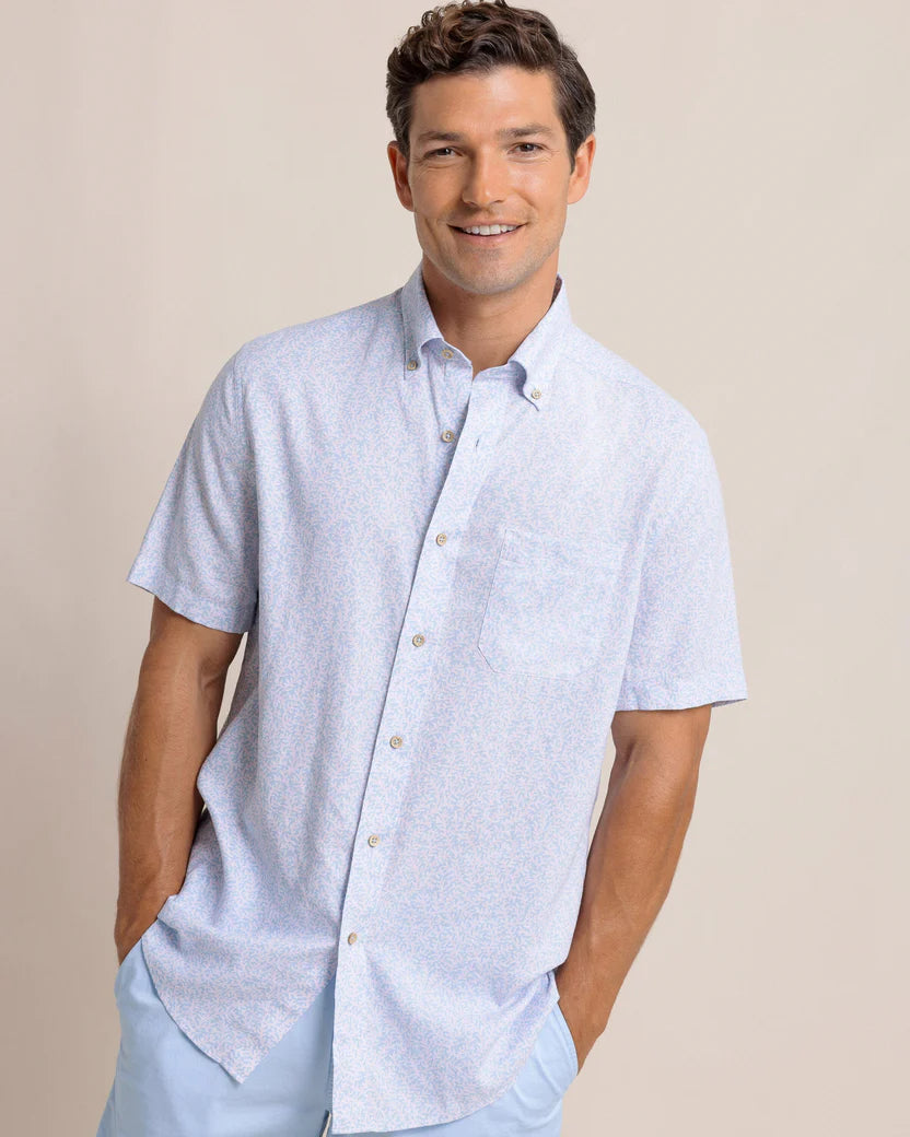 Southern Tide - M SS Coral Life Sportshirt - Cerulean