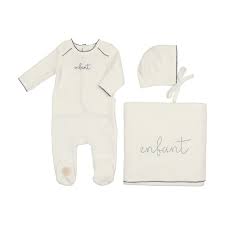 MonTresor- Scripted Layette Set- Ivory & Blue