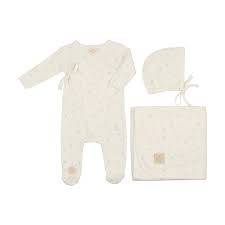 MonTresor- Leaf Print Wrap Layette Set- Ivory & Green