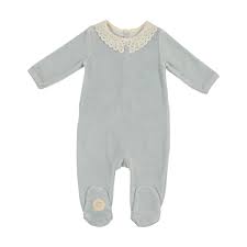 MonTresor- Infant Eyelet Footie- Blue Dawn