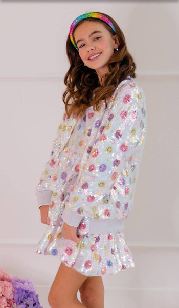 Lola & The Boys- Happy Emoji Sequin Bomber
