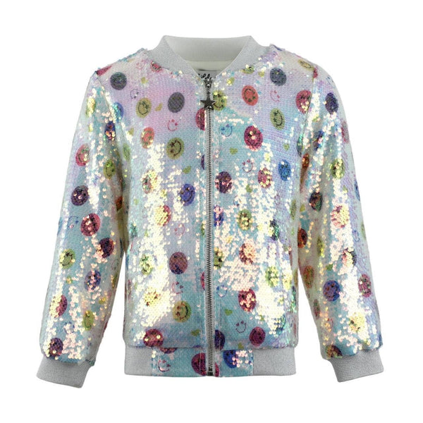 Lola & The Boys- Happy Emoji Sequin Bomber