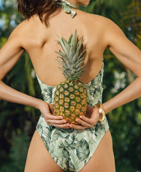 PQ A+O x PQ Floral Palm Halter One Piece