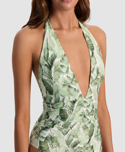 PQ A+O x PQ Floral Palm Halter One Piece