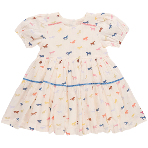 Pink Chicken - Girls Charlie Dress - Multi Tiny Horses