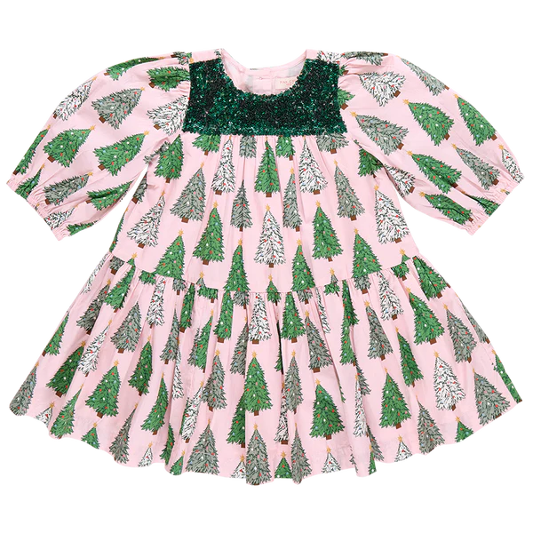 Pink Chicken - Girls Fiona Dress - Pink Trees