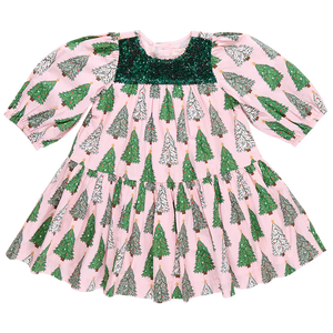 Pink Chicken - Girls Fiona Dress - Pink Trees