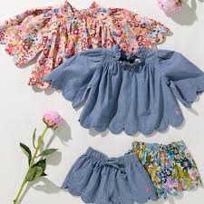 Pink Chicken - Girls Scallop Top/Skirt Set - Chambray