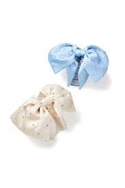 Violet & Brooks - Satin Sparkle Bow Claw pair - Blue/Cream