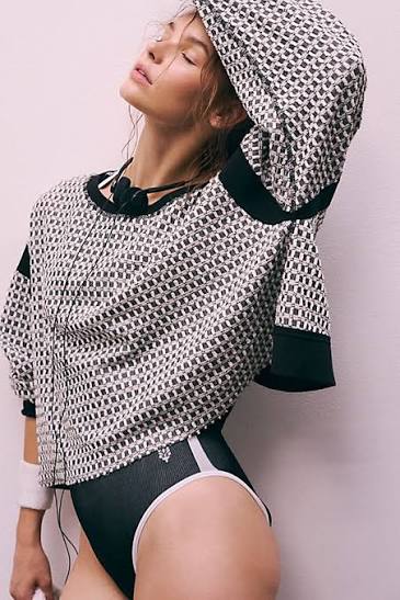 Women's FP Movement My Time Textured Long Sleeve Shirt - Black and White
