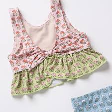 Pink Chicken - Girls Palmer Tankini - Multi Prairie Block Print