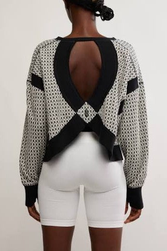 Women's FP Movement My Time Textured Long Sleeve Shirt - Black and White